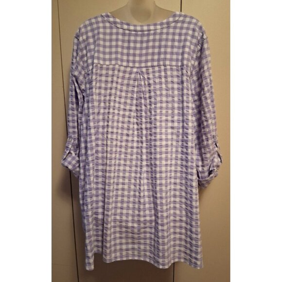 Woman Within Shirt Womens 2X 26/28W Seersucker Purple Plaid Roll cotton L/S - Picture 4 of 5